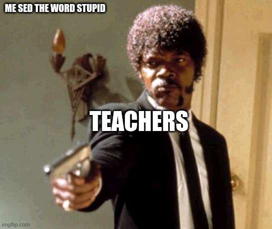 Say That Again I Dare You | ME SED THE WORD STUPID; TEACHERS | image tagged in memes,say that again i dare you | made w/ Imgflip meme maker