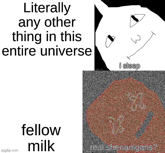 Milkwalker Ambassador sleeping | Literally any other thing in this entire universe fellow milk | image tagged in milkwalker ambassador sleeping | made w/ Imgflip meme maker