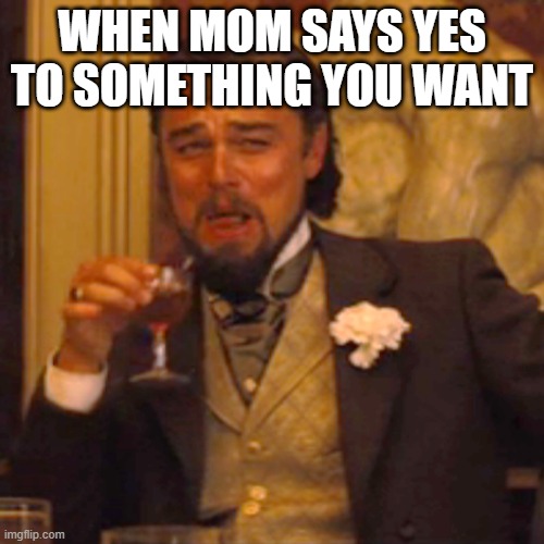 When Mom says yes ? | WHEN MOM SAYS YES TO SOMETHING YOU WANT | image tagged in memes,laughing leo | made w/ Imgflip meme maker