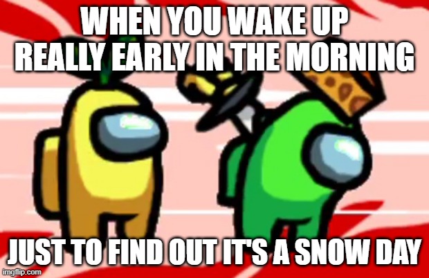 Snow Day! | WHEN YOU WAKE UP REALLY EARLY IN THE MORNING; JUST TO FIND OUT IT'S A SNOW DAY | image tagged in among us stab | made w/ Imgflip meme maker