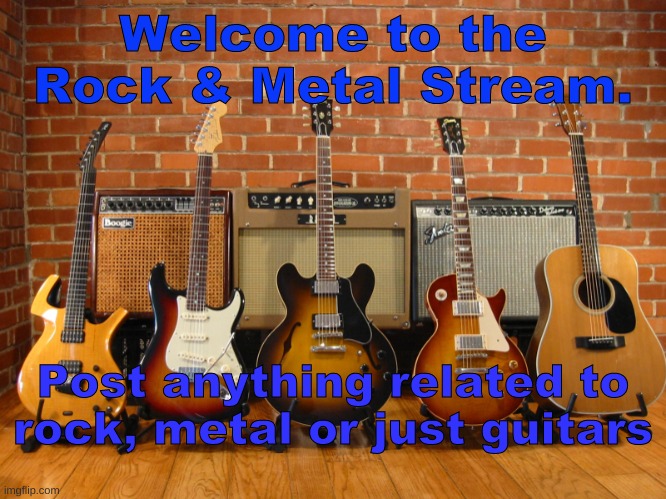 Guitars In A Row |  Welcome to the Rock & Metal Stream. Post anything related to rock, metal or just guitars | image tagged in guitars in a row | made w/ Imgflip meme maker