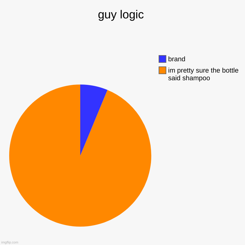 im pretty sure it is shampoo | guy logic | im pretty sure the bottle said shampoo, brand | image tagged in charts,pie charts | made w/ Imgflip chart maker
