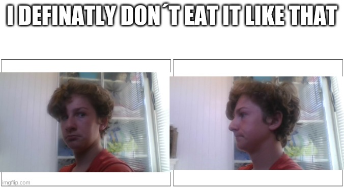 Muffin looking away | I DEFINATLY DON´T EAT IT LIKE THAT | image tagged in muffin looking away | made w/ Imgflip meme maker