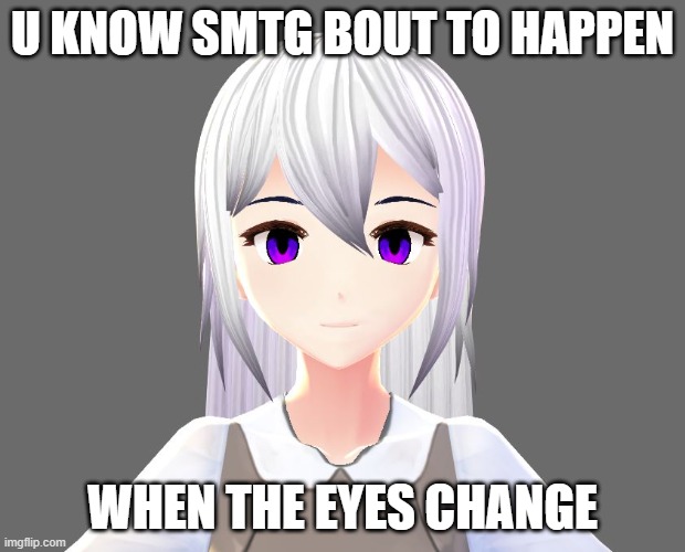 u know smtg bout to happen when the eyes change | U KNOW SMTG BOUT TO HAPPEN; WHEN THE EYES CHANGE | image tagged in anime,meme,vroid | made w/ Imgflip meme maker