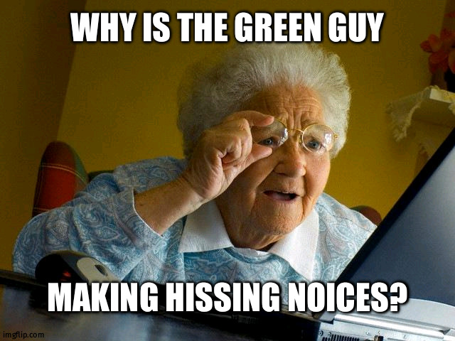 Spoiler: she doesnt find out | WHY IS THE GREEN GUY; MAKING HISSING NOICES? | image tagged in memes,grandma finds the internet | made w/ Imgflip meme maker
