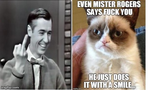 Grumpy cat and Mister Rogers | image tagged in grumpy cat,mister rogers | made w/ Imgflip meme maker