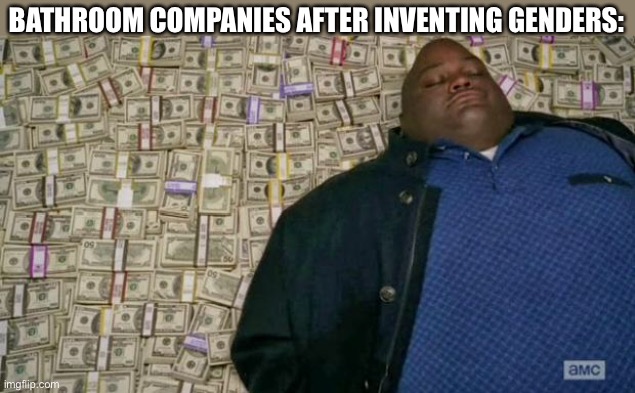 huell money | BATHROOM COMPANIES AFTER INVENTING GENDERS: | image tagged in huell money | made w/ Imgflip meme maker