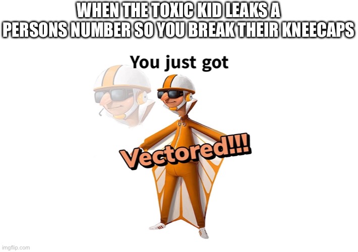 Twitter is insane | WHEN THE TOXIC KID LEAKS A PERSONS NUMBER SO YOU BREAK THEIR KNEECAPS | image tagged in get vectered,toxic | made w/ Imgflip meme maker