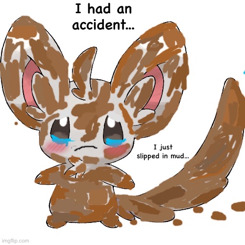 Minccino covered in mud, Minccino slipped in mud, Minccino is all muddy | I had an accident... I just slipped in mud... | made w/ Imgflip meme maker