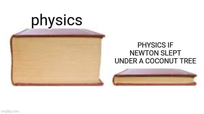 Big book small book | physics; PHYSICS IF NEWTON SLEPT UNDER A COCONUT TREE | image tagged in big book small book | made w/ Imgflip meme maker