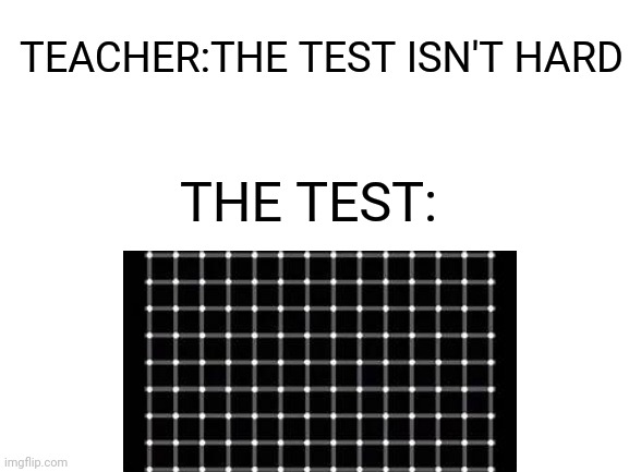 Why |  TEACHER:THE TEST ISN'T HARD; THE TEST: | image tagged in blank white template,find the black dot | made w/ Imgflip meme maker