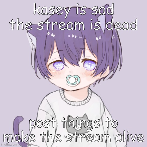 Kasey with soft tears | kasey is sad the stream is dead; post things to make the stream alive | image tagged in kasey with soft tears | made w/ Imgflip meme maker