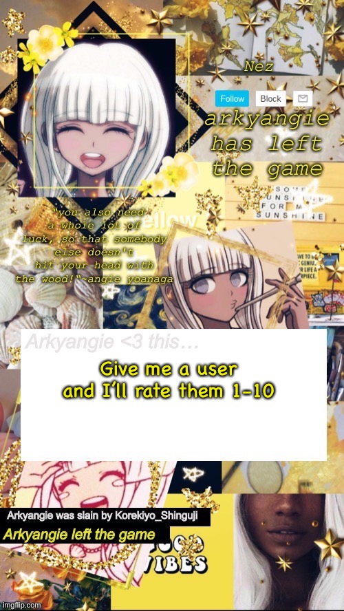 E | Give me a user and I’ll rate them 1-10 | image tagged in e | made w/ Imgflip meme maker