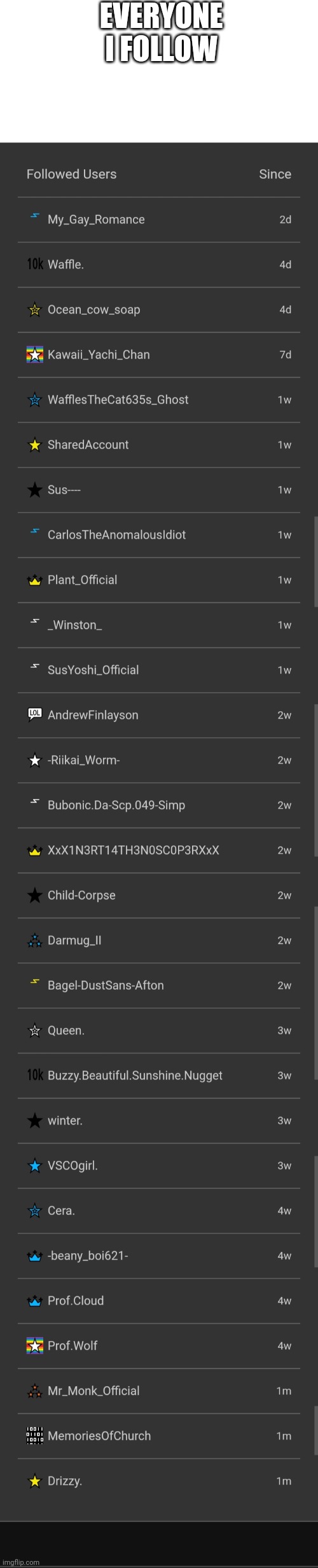 Y e s. | EVERYONE I FOLLOW | made w/ Imgflip meme maker