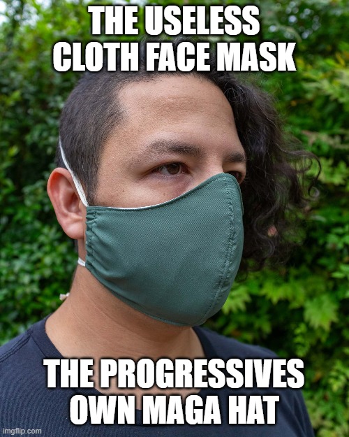 herd mentality | THE USELESS CLOTH FACE MASK; THE PROGRESSIVES OWN MAGA HAT | image tagged in cloth mask,wokeness,progressives | made w/ Imgflip meme maker