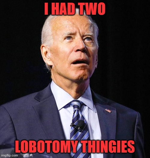 Joe Biden | I HAD TWO LOBOTOMY THINGIES | image tagged in joe biden | made w/ Imgflip meme maker