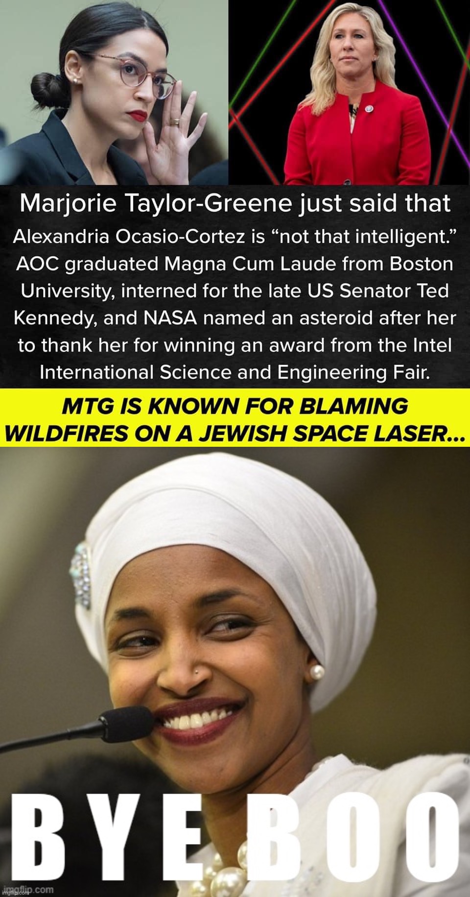 Ilhan Omar has joined the chat | image tagged in aoc vs mtg,ilhan omar bye boo | made w/ Imgflip meme maker