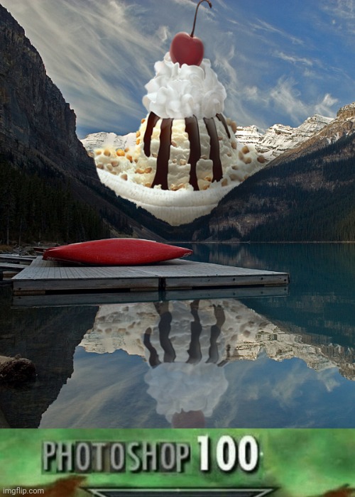 Photoshop: Ice cream mountain | image tagged in photoshop 100,funny,memes,ice cream,mountain,photoshop | made w/ Imgflip meme maker