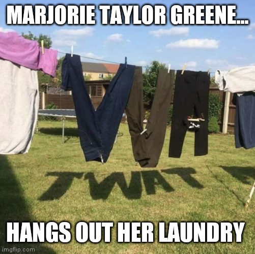 MARJORIE TAYLOR GREENE... HANGS OUT HER LAUNDRY | image tagged in laundry on clothesline | made w/ Imgflip meme maker