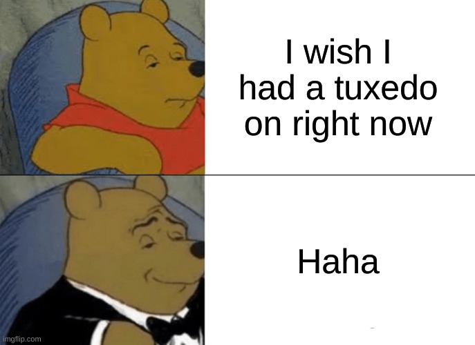My Bones Hurt | I wish I had a tuxedo on right now; Haha | image tagged in memes,tuxedo winnie the pooh | made w/ Imgflip meme maker