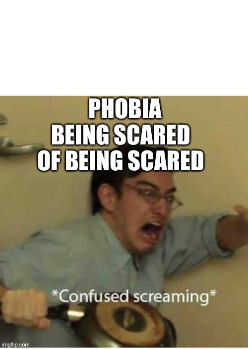 Phobia | BEING SCARED OF BEING SCARED; PHOBIA | image tagged in confused screaming | made w/ Imgflip meme maker