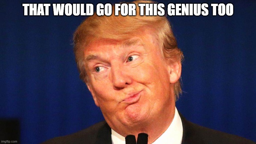 Trump Face | THAT WOULD GO FOR THIS GENIUS TOO | image tagged in trump face | made w/ Imgflip meme maker