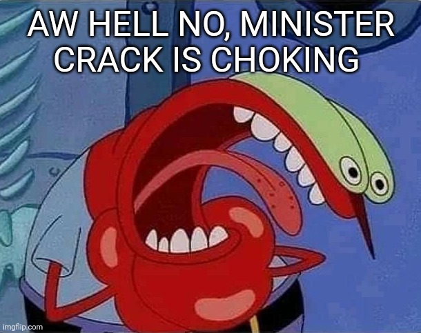Choking Mr.Krabs | AW HELL NO, MINISTER CRACK IS CHOKING | image tagged in choking mr krabs | made w/ Imgflip meme maker
