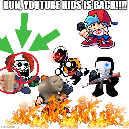 oh no... its back | RUN, YOUTUBE KIDS IS BACK!!!! | image tagged in memes,blank transparent square | made w/ Imgflip meme maker