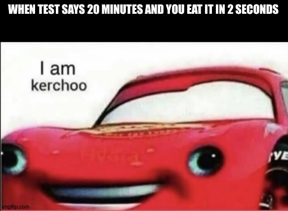 Kerchoo. | WHEN TEST SAYS 20 MINUTES AND YOU EAT IT IN 2 SECONDS | image tagged in kerchoo | made w/ Imgflip meme maker