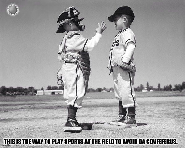kids baseball | ☀; THIS IS THE WAY TO PLAY SPORTS AT THE FIELD TO AVOID DA COVFEFERUS. | image tagged in memes,coronavirus body suit,sports | made w/ Imgflip meme maker