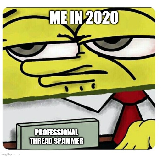 Sfs | ME IN 2020; PROFESSIONAL THREAD SPAMMER | image tagged in spongebob empty professional name tag | made w/ Imgflip meme maker