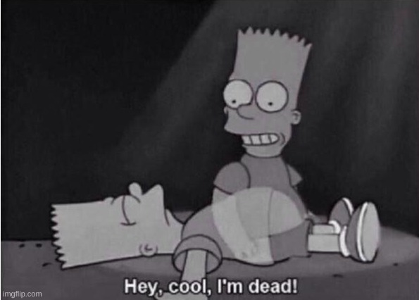 Hey, cool, I'm dead! | image tagged in hey cool i'm dead | made w/ Imgflip meme maker