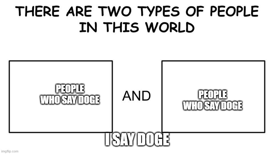 There are two types of people in this world | PEOPLE WHO SAY DOGE; PEOPLE WHO SAY DOGE; I SAY DOGE | image tagged in there are two types of people in this world | made w/ Imgflip meme maker