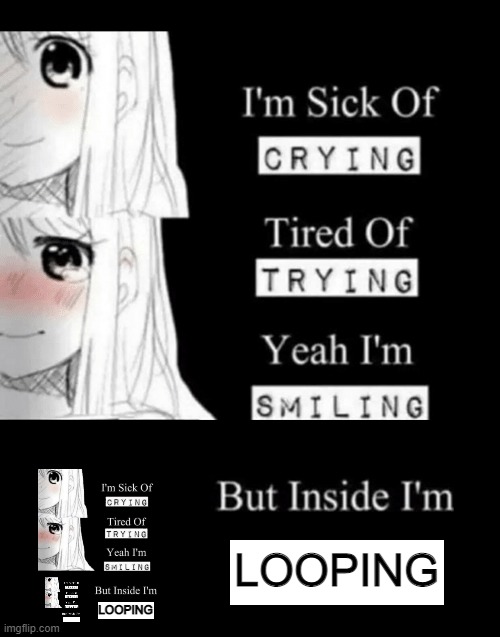 too lazy to do more | LOOPING; LOOPING | image tagged in im sick of crying bla | made w/ Imgflip meme maker