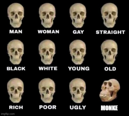 old skeletons are waaaay different than the ones from today | MONKE | image tagged in man woman gay straight skull | made w/ Imgflip meme maker