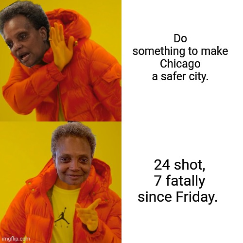 Chicago is a damn war zone and Lori Lightfoot is to blame. | Do something to make Chicago a safer city. 24 shot, 7 fatally since Friday. | image tagged in memes | made w/ Imgflip meme maker