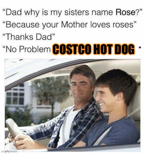 They bussin | COSTCO HOT DOG | image tagged in why is my sister's name rose,memes | made w/ Imgflip meme maker