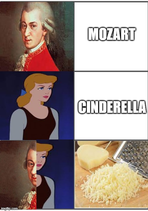 This is how mozzarella cheese was made: | MOZART; CINDERELLA | image tagged in image tags goes here | made w/ Imgflip meme maker