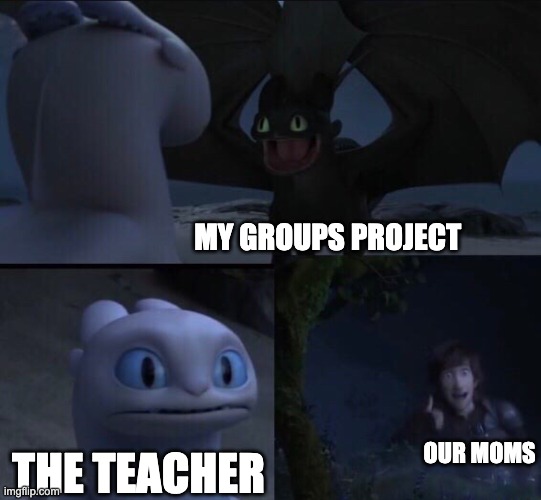 How to train your dragon 3 |  MY GROUPS PROJECT; OUR MOMS; THE TEACHER | image tagged in how to train your dragon 3 | made w/ Imgflip meme maker