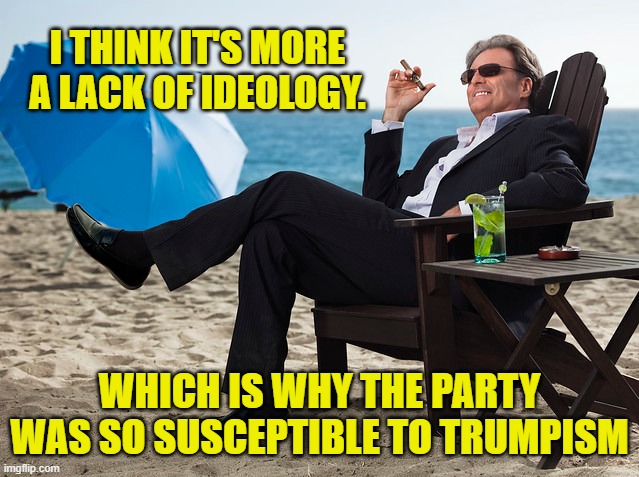 I THINK IT'S MORE A LACK OF IDEOLOGY. WHICH IS WHY THE PARTY WAS SO SUSCEPTIBLE TO TRUMPISM | made w/ Imgflip meme maker