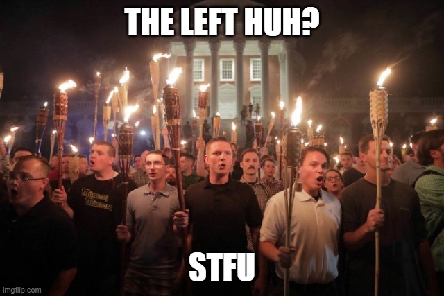 Virginia Nazi's | THE LEFT HUH? STFU | image tagged in virginia nazi's | made w/ Imgflip meme maker