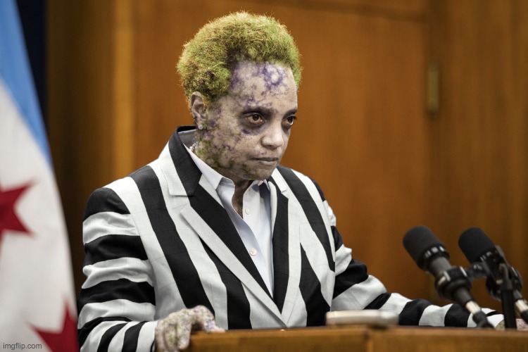 Lori Lightfoot Beetlejuice | image tagged in lori lightfoot beetlejuice | made w/ Imgflip meme maker