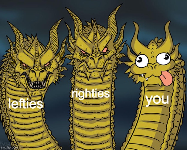 Three-headed Dragon | lefties righties you | image tagged in three-headed dragon | made w/ Imgflip meme maker