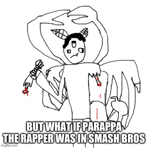 Carlos eating his arm | BUT WHAT IF PARAPPA THE RAPPER WAS IN SMASH BROS | image tagged in carlos eating his arm | made w/ Imgflip meme maker