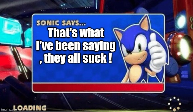 Sonic Says | That's what I've been saying , they all suck ! | image tagged in sonic says | made w/ Imgflip meme maker