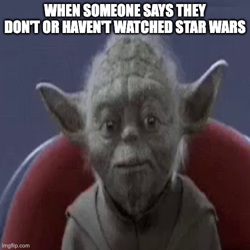 In the comments tell me what your favorite star wars character is | WHEN SOMEONE SAYS THEY DON'T OR HAVEN'T WATCHED STAR WARS | image tagged in cute,funny,memes,star wars yoda | made w/ Imgflip meme maker