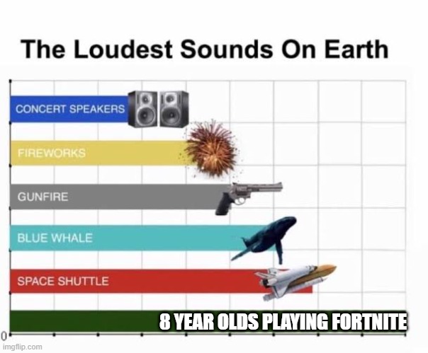 The Loudest Sounds on Earth | 8 YEAR OLDS PLAYING FORTNITE | image tagged in the loudest sounds on earth | made w/ Imgflip meme maker