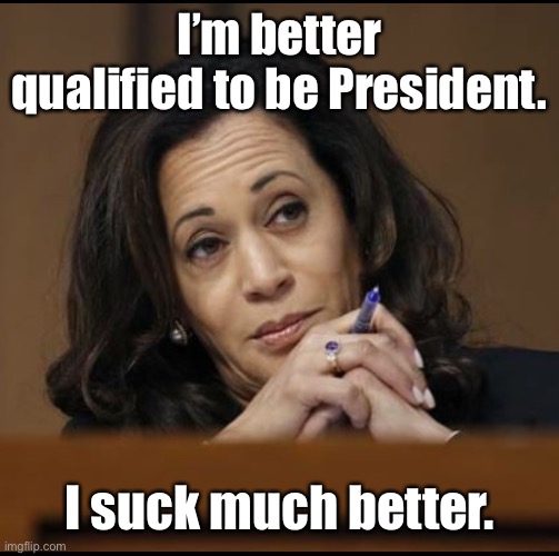 Kamala Harris  | I’m better qualified to be President. I suck much better. | image tagged in kamala harris | made w/ Imgflip meme maker