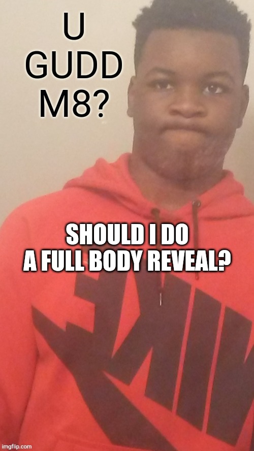 U GUDD M8? | SHOULD I DO A FULL BODY REVEAL? | image tagged in u gudd m8 | made w/ Imgflip meme maker