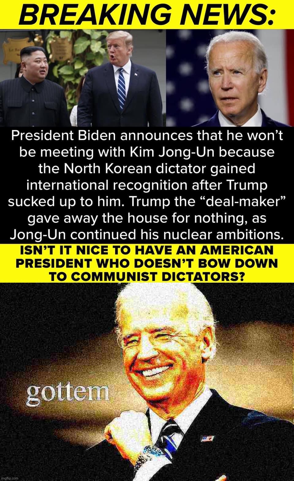 eyyy red scare this | image tagged in joe biden north korea,joe biden gottem fist deep-fried | made w/ Imgflip meme maker